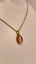 Roopsaj Pink Glow Pendant Necklace – Elegant Oval Stone in Gold Chain 🌸