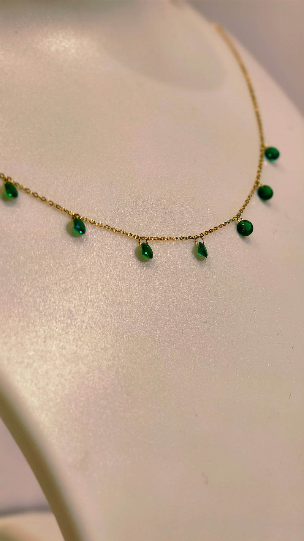 Green Dangle Necklace | Dainty Gold Chain