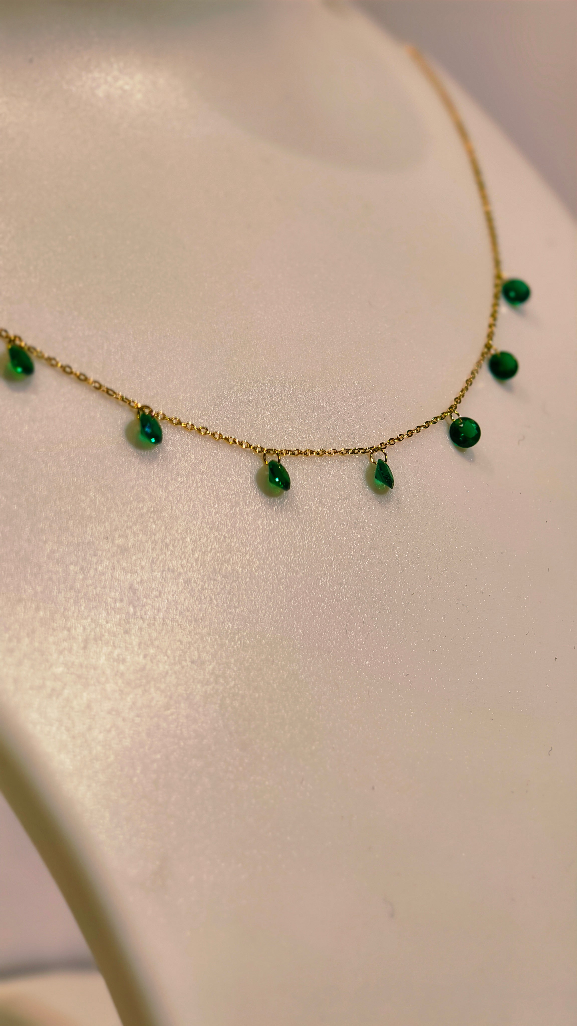 Green Dangle Necklace | Dainty Gold Chain