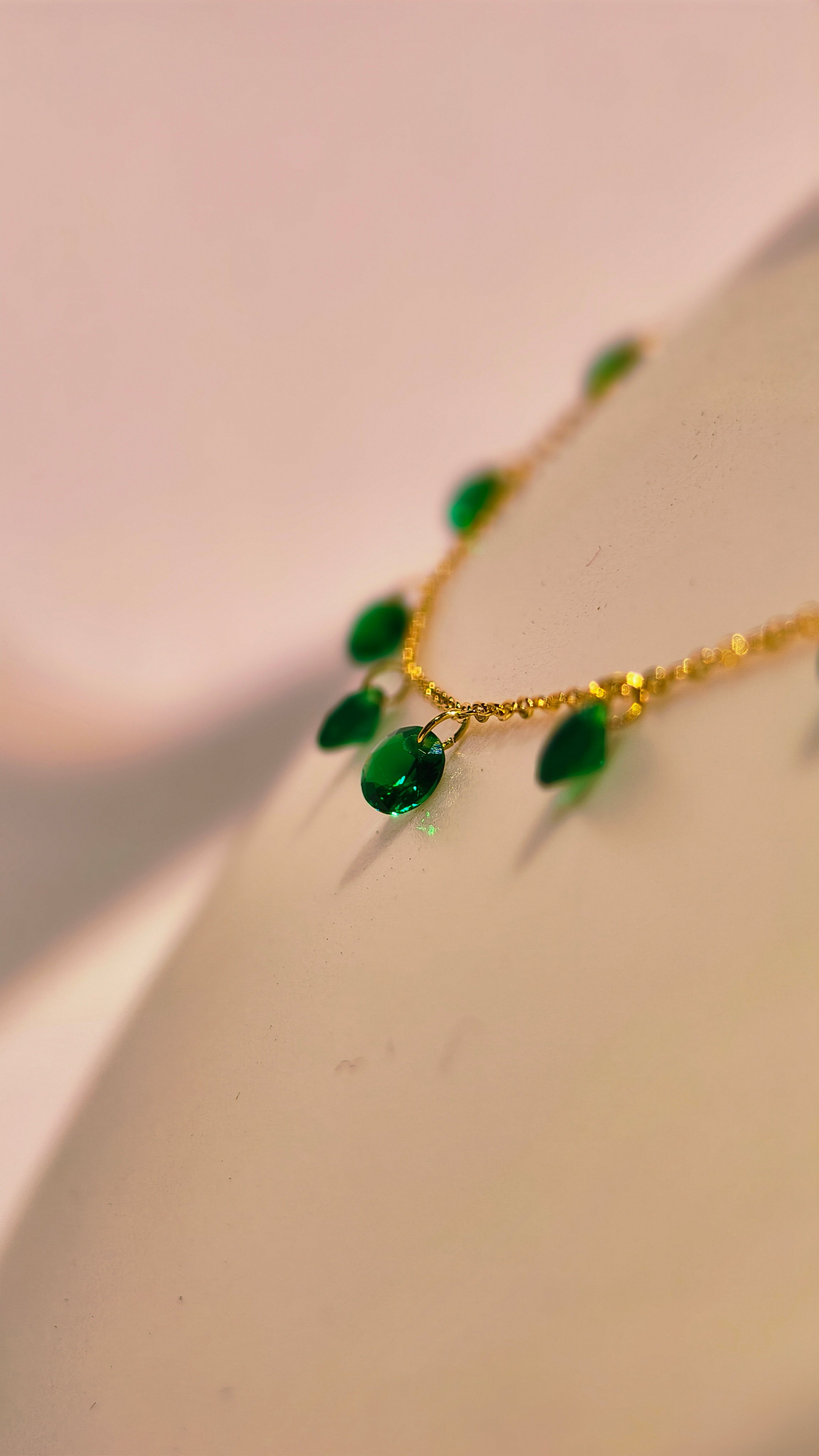 Green Dangle Necklace | Dainty Gold Chain