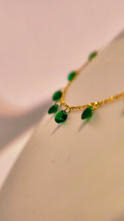 Green Dangle Necklace | Dainty Gold Chain