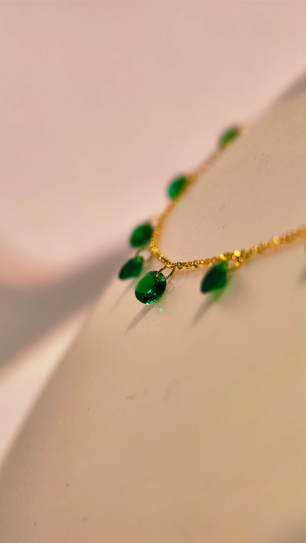 Verdant Dewdrop" Faceted Emerald Green Dangle Necklace | Dainty Gold Chain