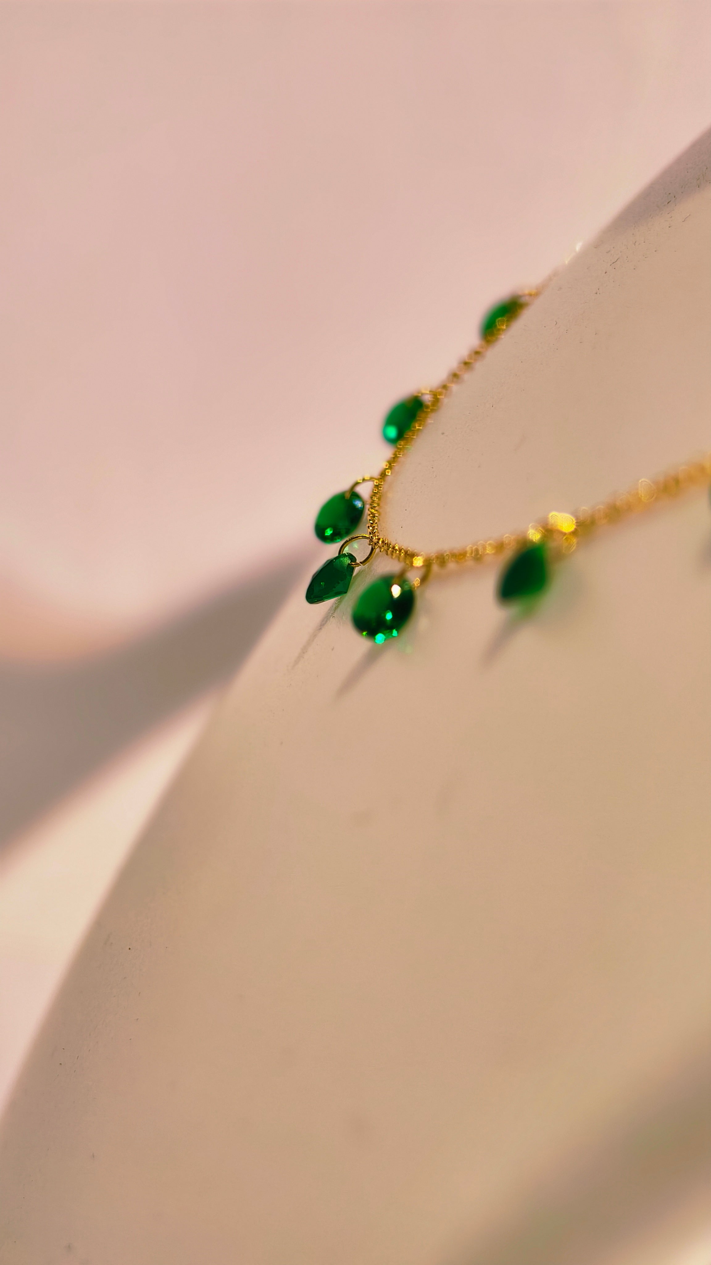 Green Dangle Necklace | Dainty Gold Chain