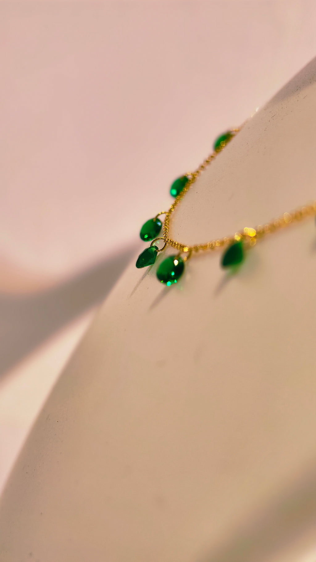 Verdant Dewdrop" Faceted Emerald Green Dangle Necklace | Dainty Gold Chain
