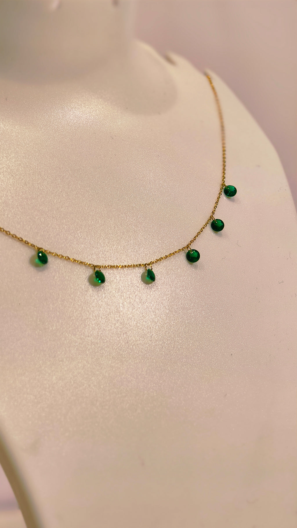 Verdant Dewdrop" Faceted Emerald Green Dangle Necklace | Dainty Gold Chain
