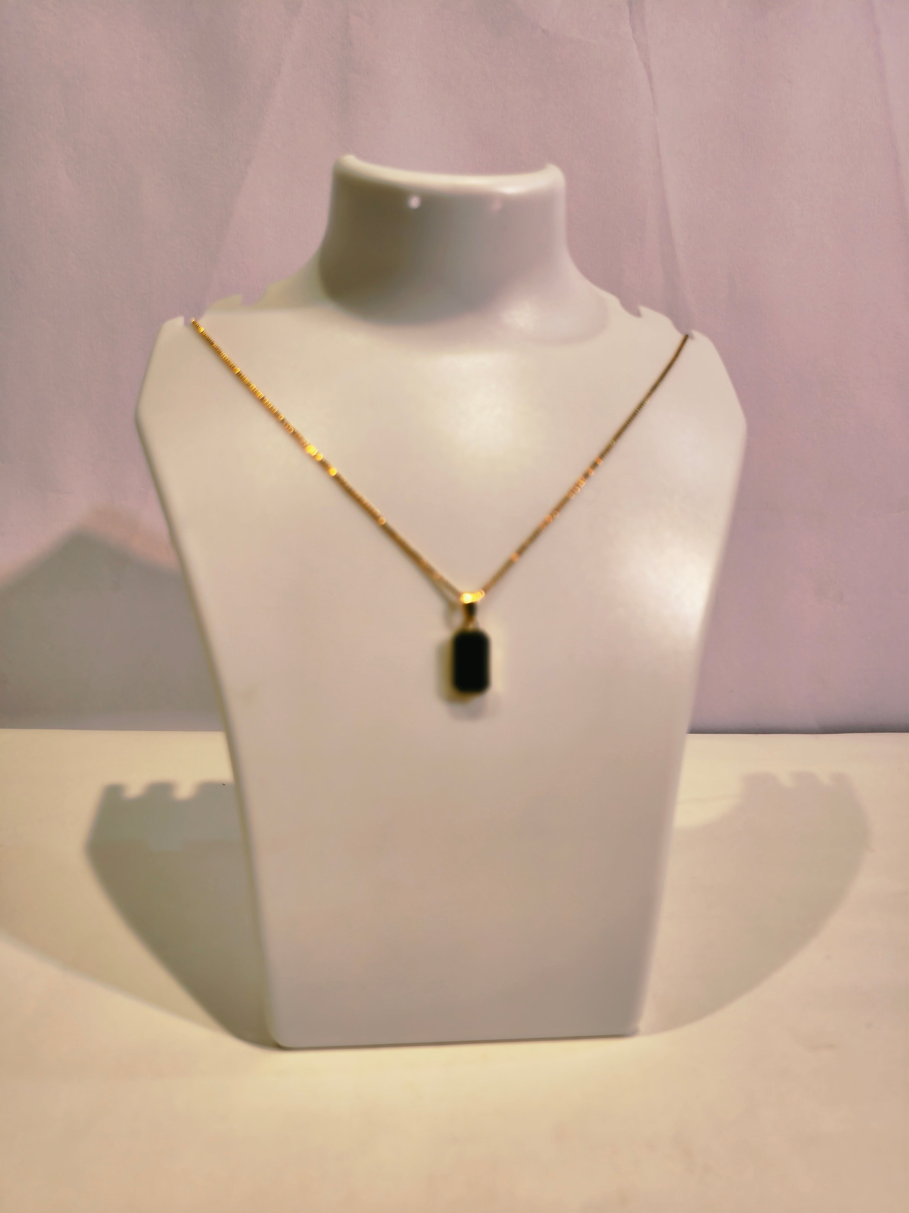Roopsaj's "Noir" Minimalist Black Onyx Rectangle Pendant Necklace | Gold Box Chain