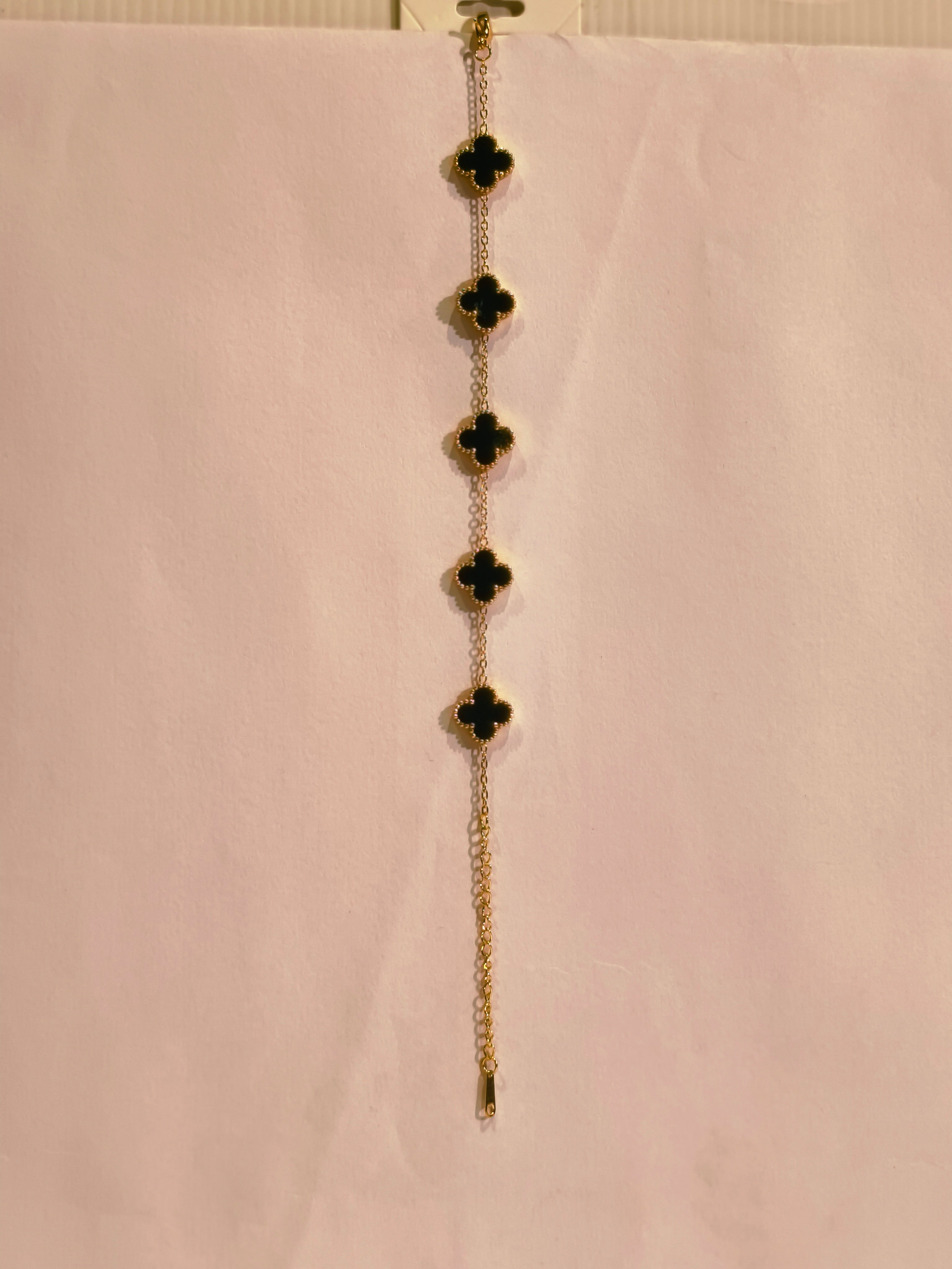 Roopsaj Black Clover Charm Bracelet – Elegant Gold Chain for Women ✨